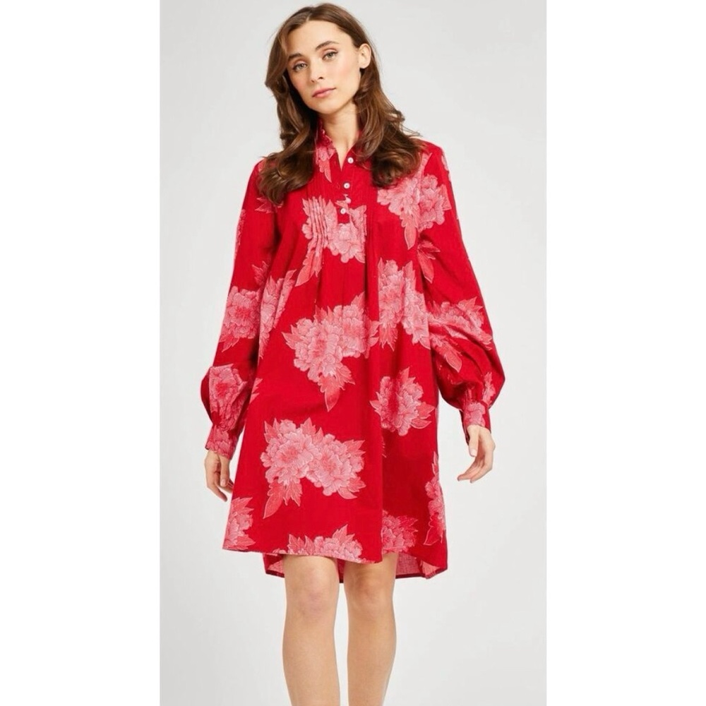 Mille Bonnie Long Puff Sleeve Mini Dress in Crimson Floral